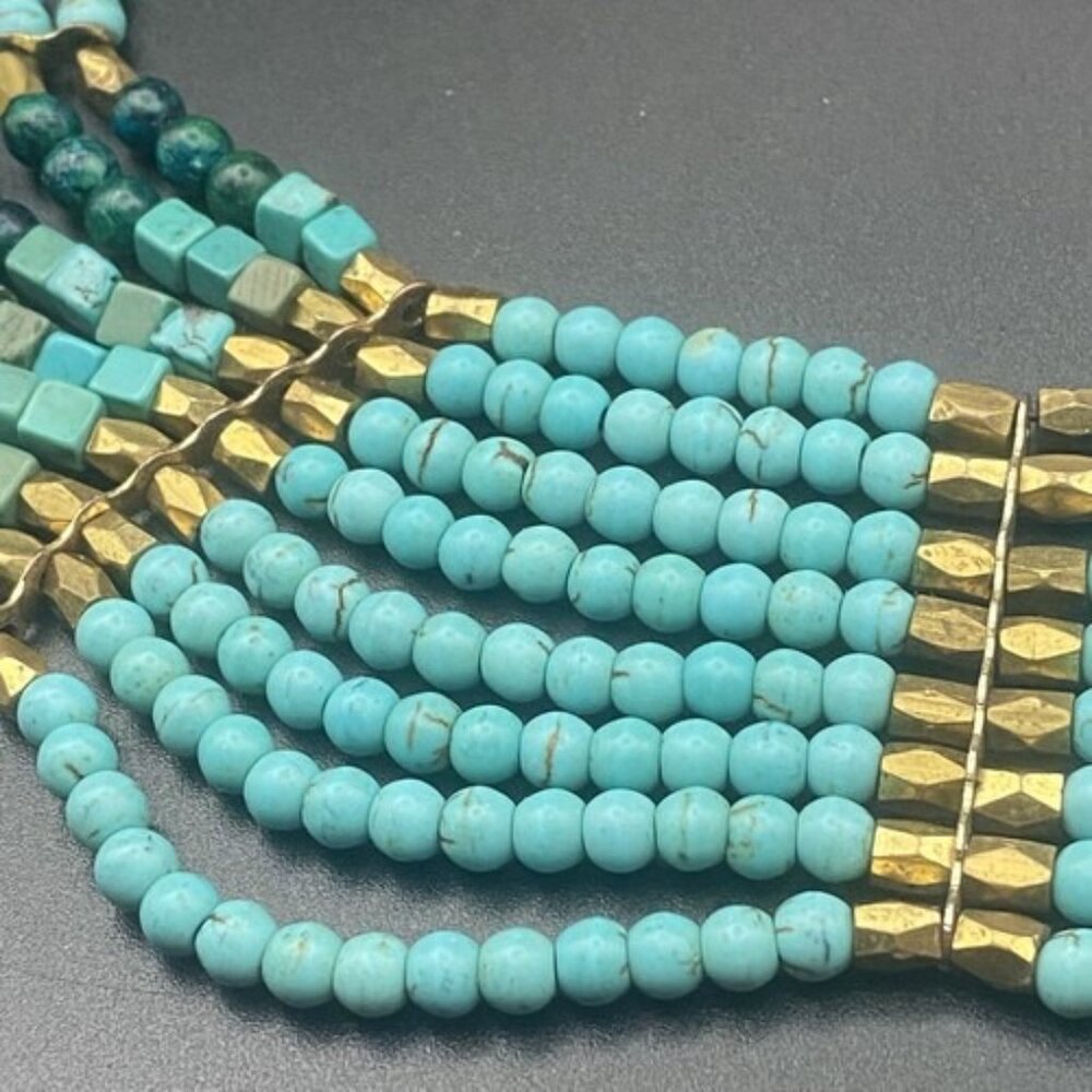 Nakamol Signed Necklace Layered Natural Stone Turquoise Bib Gold Bead  Anthro SW - Picture 9 of 11